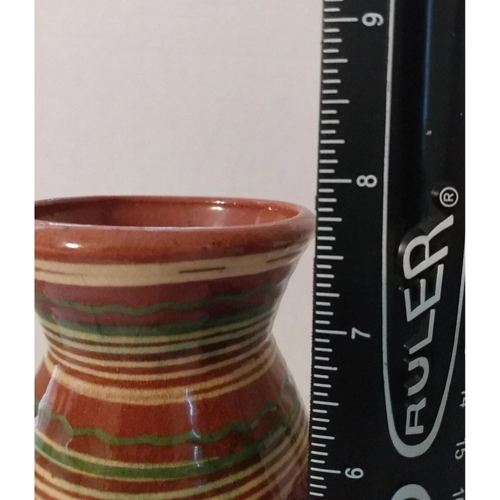 Glazed Mexican Vase Earthtones Hand Made Studio Pottery Southwest design PRETTY!